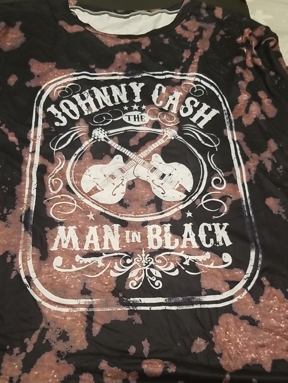 Johnny Cash Inspired 'Man in Black' Bleached Graphic Ladies Tshirt 6x